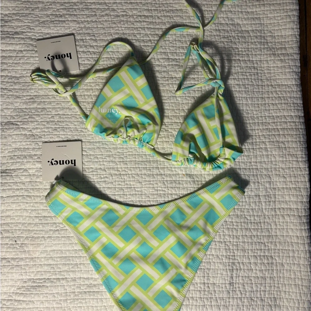 Honey Women's Geometric Bikini Set - Green and Blue - Picture 3 of 3